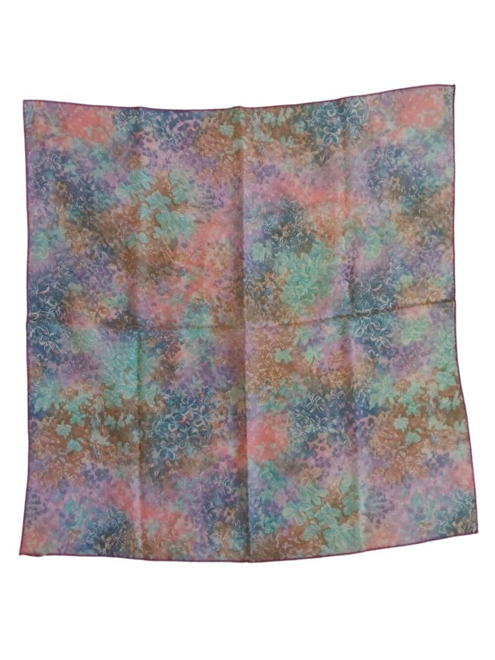 Vintage Floral Scarf With Pastel Blumenmuster Square Wrap 21x20" Boho Hippy 70's